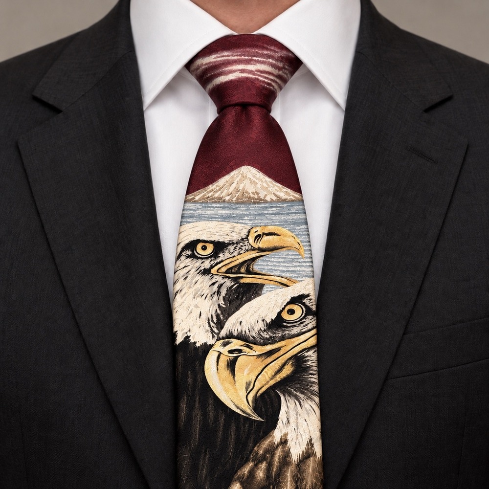 Vintage Marc Dennis Endangered Species American Beauty Bald Eagle Silk Tie 1995